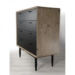 MACABANE Commodes Et Cabinets Commode 5 Tiroirs Bois Et Métal Noir -Coffres et malles Soldes commode 5 tiroirs bois et metal noir 3