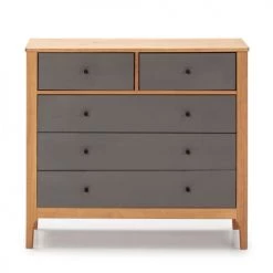 HOMN Commodes Et Cabinets Commode 5 Tiroirs Chêne/gris, 79 Cm Longueur -Coffres et malles Soldes commode 5 tiroirs chene gris 79 cm longueur 2