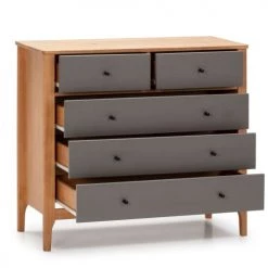 HOMN Commodes Et Cabinets Commode 5 Tiroirs Chêne/gris, 79 Cm Longueur -Coffres et malles Soldes commode 5 tiroirs chene gris 79 cm longueur 3