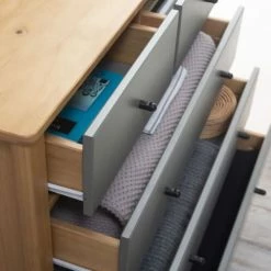 HOMN Commodes Et Cabinets Commode 5 Tiroirs Chêne/gris, 79 Cm Longueur -Coffres et malles Soldes commode 5 tiroirs chene gris 79 cm longueur 4