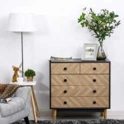 Homcom Commodes Et Cabinets Commode 5 Tiroirs Design Scandinave Graphique -Coffres et malles Soldes commode 5 tiroirs design scandinave graphique 3