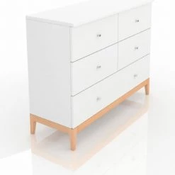 Skandica Commodes Et Cabinets Commode 5 Tiroirs En Bois Coouleur Blanc Et Bois Clair -Coffres et malles Soldes commode 5 tiroirs en bois coouleur blanc et bois clair 7