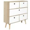 Toilinux Commodes Et Cabinets Commode 5 Tiroirs En Mdf Et Bois De Pin Blanc -Coffres et malles Soldes commode 5 tiroirs en mdf et bois de pin blanc