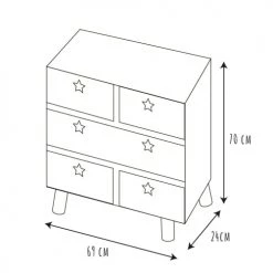 Toilinux Commodes Et Cabinets Commode 5 Tiroirs En Mdf Et Bois De Pin Blanc -Coffres et malles Soldes commode 5 tiroirs en mdf et bois de pin blanc 2