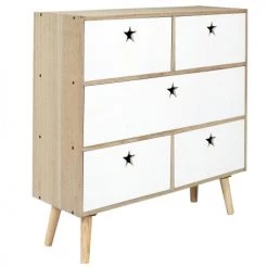 Toilinux Commodes Et Cabinets Commode 5 Tiroirs En Mdf Et Bois De Pin Blanc