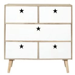 Toilinux Commodes Et Cabinets Commode 5 Tiroirs En Mdf Et Bois De Pin Blanc -Coffres et malles Soldes commode 5 tiroirs en mdf et bois de pin blanc 3