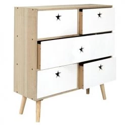 Toilinux Commodes Et Cabinets Commode 5 Tiroirs En Mdf Et Bois De Pin Blanc -Coffres et malles Soldes commode 5 tiroirs en mdf et bois de pin blanc 5