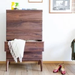 PIB Commodes Et Cabinets Commode 5 Tiroirs En Noyer Marron -Coffres et malles Soldes commode 5 tiroirs en noyer marron 2