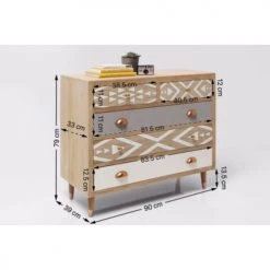 Kare Design Commodes Et Cabinets Commode 5 Tiroirs En Pin Motifs Géométriques Gris Et Blanc -Coffres et malles Soldes commode 5 tiroirs en pin motifs geometriques gris et blanc 2