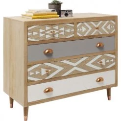 Kare Design Commodes Et Cabinets Commode 5 Tiroirs En Pin Motifs Géométriques Gris Et Blanc -Coffres et malles Soldes commode 5 tiroirs en pin motifs geometriques gris et blanc 3