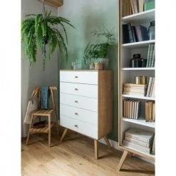 Calicosy Commodes Et Cabinets Commode 5 Tiroirs L75 Cm - Blanc -Coffres et malles Soldes commode 5 tiroirs l75 cm blanc 3