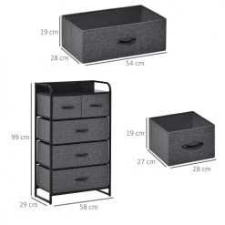 Homcom Commodes Et Cabinets Commode 5 Tiroirs Tissu Gris Châssis Métal Noir -Coffres et malles Soldes commode 5 tiroirs tissu gris chassis metal noir 2