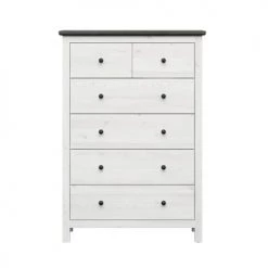Brw Commodes Et Cabinets Commode 6 Tiroirs Blanc Et Naturel Foncé -Coffres et malles Soldes commode 6 tiroirs blanc et naturel fonce 2