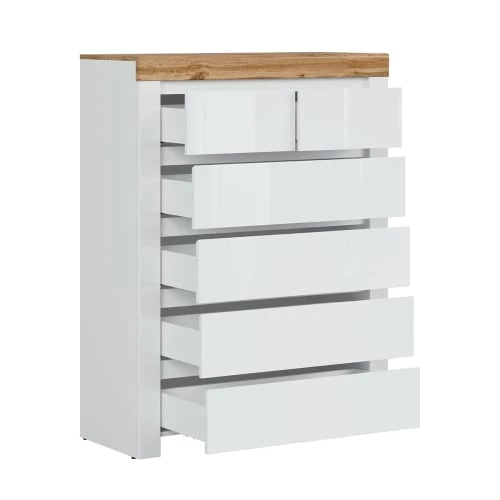 Brw Commodes Et Cabinets Commode 6 Tiroirs Blanche Et Naturelle 5 Brw Commodes Et Cabinets Commode 6 Tiroirs Blanche Et Naturelle – Image 3