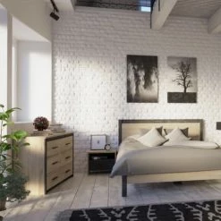 Calicosy Commodes Et Cabinets Commode 6 Tiroirs Décor Chêne Et Noir - L129 Cm -Coffres et malles Soldes commode 6 tiroirs decor chene et noir l129 cm 3