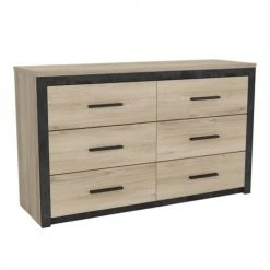 Calicosy Commodes Et Cabinets Commode 6 Tiroirs Décor Chêne Et Noir - L129 Cm -Coffres et malles Soldes commode 6 tiroirs decor chene et noir l129 cm 5