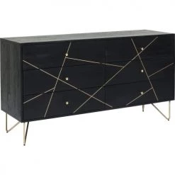 Kare Design Commodes Et Cabinets Commode 6 Tiroirs En Manguier Massif Noir Lignes Dorées -Coffres et malles Soldes commode 6 tiroirs en manguier massif noir lignes dorees 4