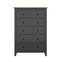 Brw Commodes Et Cabinets Commode 6 Tiroirs Gris Anthracite Et Naturel -Coffres et malles Soldes commode 6 tiroirs gris anthracite et naturel 2