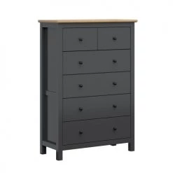 Brw Commodes Et Cabinets Commode 6 Tiroirs Gris Anthracite Et Naturel