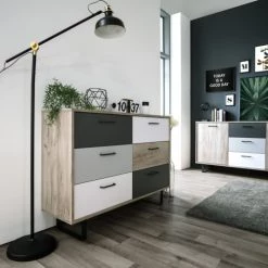 Homifab Commodes Et Cabinets Commode 6 Tiroirs Multicolore Gris Et Chêne 120 Cm 10 Homifab Commodes Et Cabinets Commode 6 Tiroirs Multicolore Gris Et Chêne 120 Cm -Coffres et malles Soldes commode 6 tiroirs multicolore gris et chene 120 cm 2