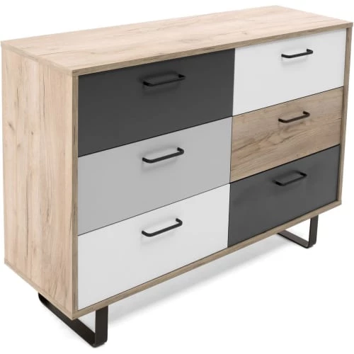 Homifab Commodes Et Cabinets Commode 6 Tiroirs Multicolore Gris Et Chêne 120 Cm 8 Homifab Commodes Et Cabinets Commode 6 Tiroirs Multicolore Gris Et Chêne 120 Cm – Image 6