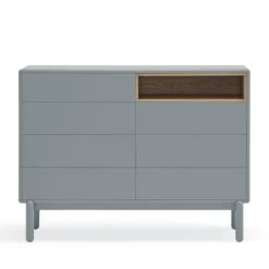 TEULAT Commodes Et Cabinets Commode 7 Tiroirs 1 Niche En Bois L120xH90cm Gris Clair