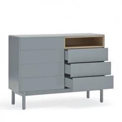 TEULAT Commodes Et Cabinets Commode 7 Tiroirs 1 Niche En Bois L120xH90cm Gris Clair -Coffres et malles Soldes commode 7 tiroirs 1 niche en bois l120xh90cm gris clair 3