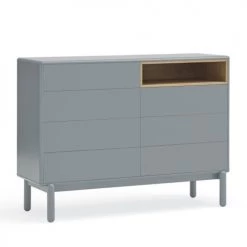 TEULAT Commodes Et Cabinets Commode 7 Tiroirs 1 Niche En Bois L120xH90cm Gris Clair -Coffres et malles Soldes commode 7 tiroirs 1 niche en bois l120xh90cm gris clair 4