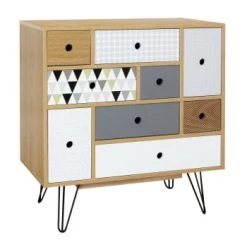 HOMN Commodes Et Cabinets Commode 9 Tiroirs, Couleur Chêne, Pieds En Métal En Noir -Coffres et malles Soldes commode 9 tiroirs couleur chene pieds en metal en noir 10