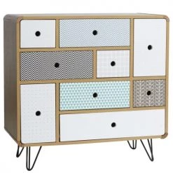 HOMN Commodes Et Cabinets Commode 9 Tiroirs, Couleur Chêne, Pieds En Métal En Noir