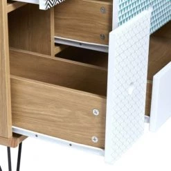 HOMN Commodes Et Cabinets Commode 9 Tiroirs, Couleur Chêne, Pieds En Métal En Noir -Coffres et malles Soldes commode 9 tiroirs couleur chene pieds en metal en noir 3