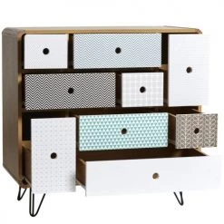 HOMN Commodes Et Cabinets Commode 9 Tiroirs, Couleur Chêne, Pieds En Métal En Noir -Coffres et malles Soldes commode 9 tiroirs couleur chene pieds en metal en noir 5