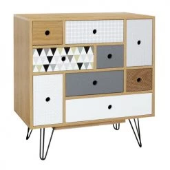 HOMN Commodes Et Cabinets Commode 9 Tiroirs, Couleur Chêne, Pieds En Métal En Noir