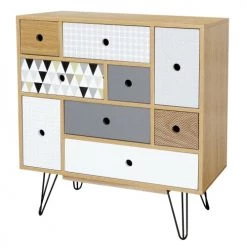 HOMN Commodes Et Cabinets Commode 9 Tiroirs, Couleur Chêne, Pieds En Métal En Noir -Coffres et malles Soldes commode 9 tiroirs couleur chene pieds en metal en noir 8