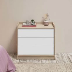 HOMN Commodes Et Cabinets Commode Avec 3 Tiroirs, Couleur Chêne/blanc, 80 Cm Longueur -Coffres et malles Soldes commode avec 3 tiroirs couleur chene blanc 80 cm longueur 1