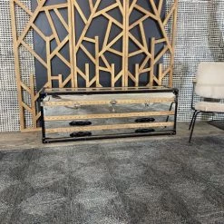 Now’s Home Commodes Et Cabinets Commode Basse 1 Coffre 2 Tiroirs En Acier Inoxydable Et Cuir -Coffres et malles Soldes commode basse 1 coffre 2 tiroirs en acier inoxydable et cuir 2