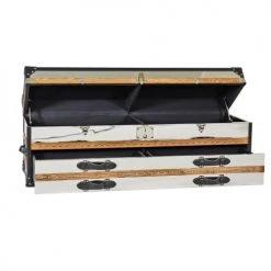 Now’s Home Commodes Et Cabinets Commode Basse 1 Coffre 2 Tiroirs En Acier Inoxydable Et Cuir -Coffres et malles Soldes commode basse 1 coffre 2 tiroirs en acier inoxydable et cuir 4