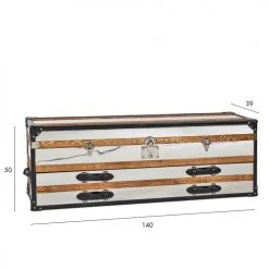 Now’s Home Commodes Et Cabinets Commode Basse 1 Coffre 2 Tiroirs En Acier Inoxydable Et Cuir -Coffres et malles Soldes commode basse 1 coffre 2 tiroirs en acier inoxydable et cuir 5