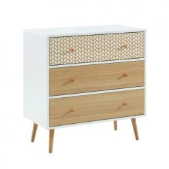 Baita Commodes Et Cabinets Commode Blanc Et Effet Chêne 3 Tiroirs 78cm -Coffres et malles Soldes commode blanc et effet chene 3 tiroirs 78cm 2