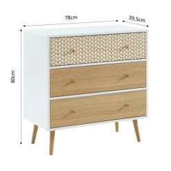 Baita Commodes Et Cabinets Commode Blanc Et Effet Chêne 3 Tiroirs 78cm -Coffres et malles Soldes commode blanc et effet chene 3 tiroirs 78cm 4