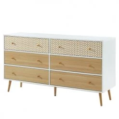 Baita Commodes Et Cabinets Commode Blanc Et Effet Chêne 6 Tiroirs 150cm -Coffres et malles Soldes commode blanc et effet chene 6 tiroirs 150cm 2