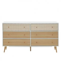 Baita Commodes Et Cabinets Commode Blanc Et Effet Chêne 6 Tiroirs 150cm