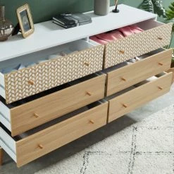 Baita Commodes Et Cabinets Commode Blanc Et Effet Chêne 6 Tiroirs 150cm -Coffres et malles Soldes commode blanc et effet chene 6 tiroirs 150cm 3