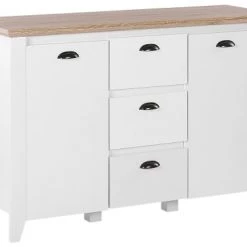 Beliani Commodes Et Cabinets Commode Blanche Effet Bois Clair 3 Tiroirs