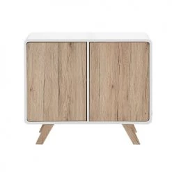 Beliani Commodes Et Cabinets Commode Blanche Et Bois Clair -Coffres et malles Soldes commode blanche et bois clair 2