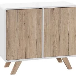 Beliani Commodes Et Cabinets Commode Blanche Et Bois Clair