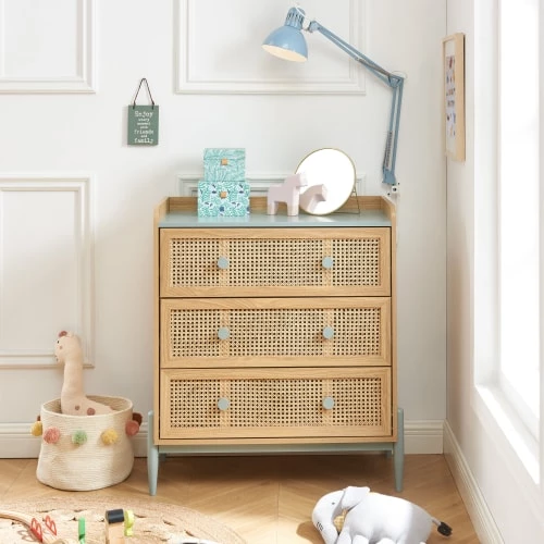 Baita Commodes Et Cabinets Commode Bleu Et Cannage Rotin 3 Tiroirs 4 Baita Commodes Et Cabinets Commode Bleu Et Cannage Rotin 3 Tiroirs – Image 2