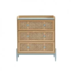 Baita Commodes Et Cabinets Commode Bleu Et Cannage Rotin 3 Tiroirs