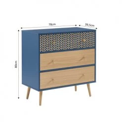 Baita Commodes Et Cabinets Commode Bleu Pétrole Et Effet Bois 3 Tiroirs -Coffres et malles Soldes commode bleu petrole et effet bois 3 tiroirs 2