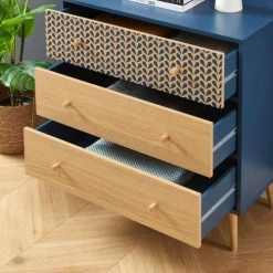 Baita Commodes Et Cabinets Commode Bleu Pétrole Et Effet Bois 3 Tiroirs -Coffres et malles Soldes commode bleu petrole et effet bois 3 tiroirs 4